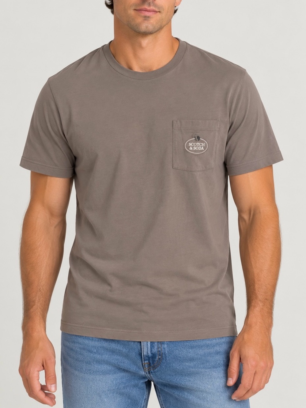 Scotch & Soda Short Sleeve Pocket Tee in Taupe Gray